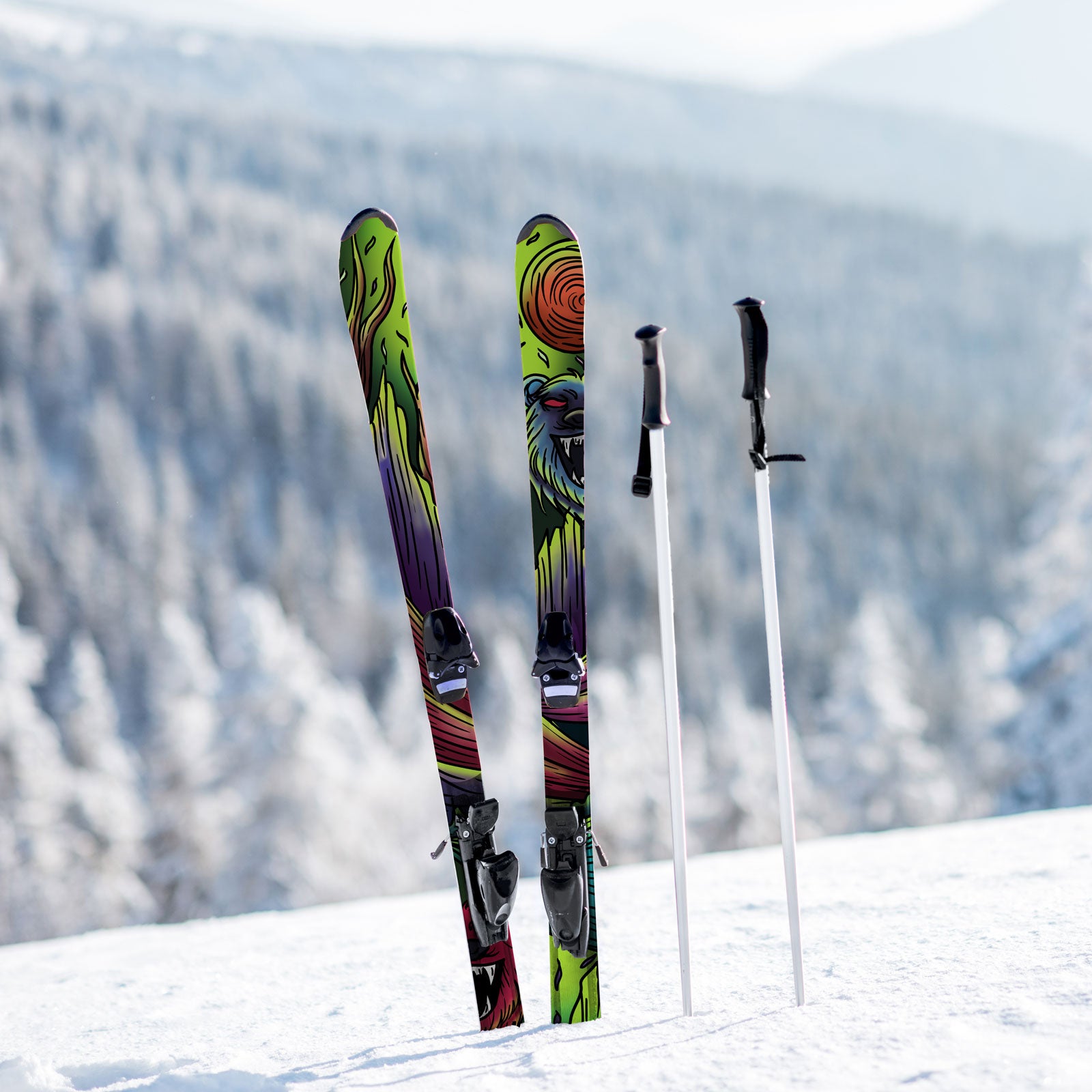 Custom Ski Wraps - Green Bear